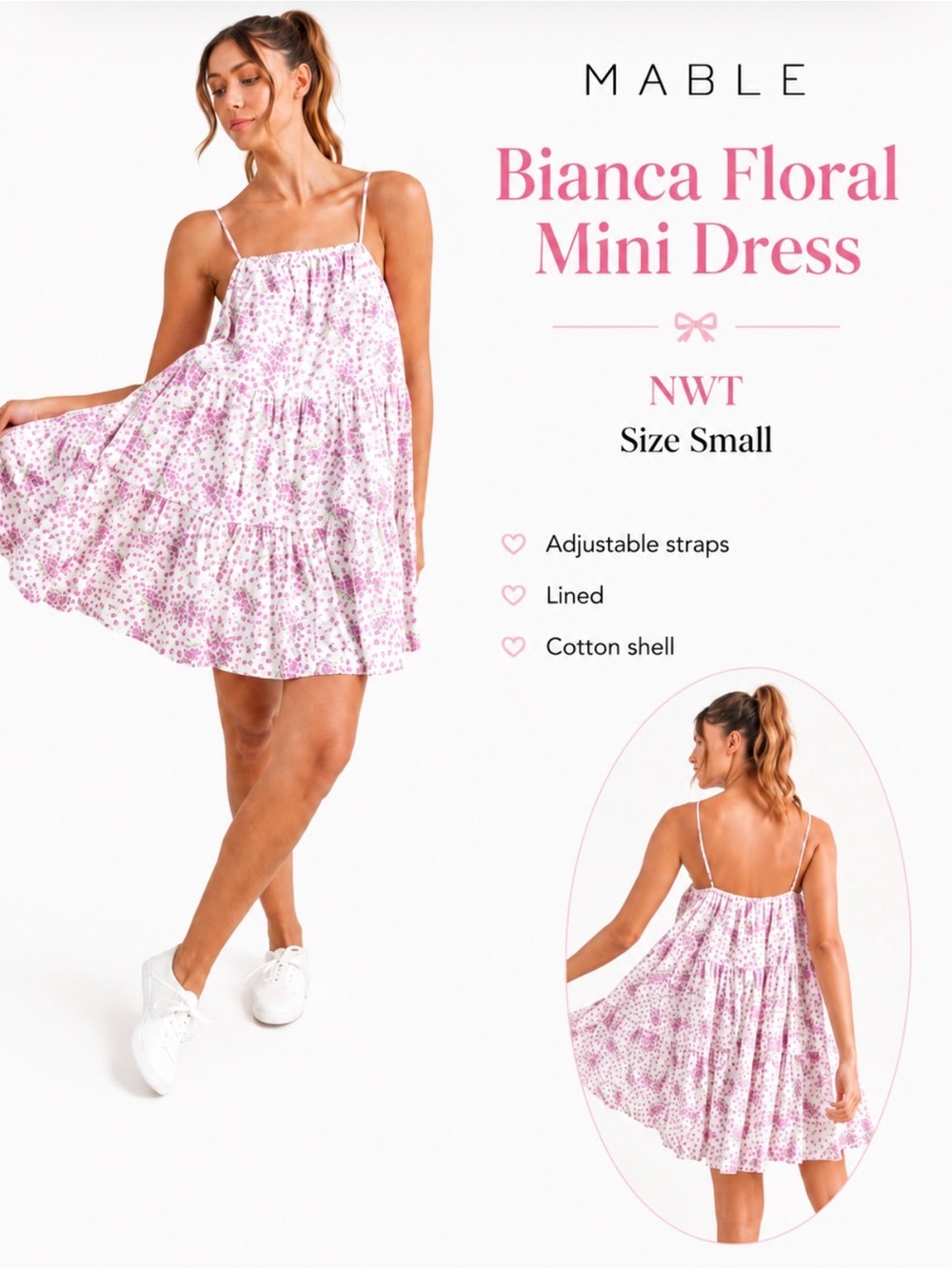 NWT Mable Bianca Floral Mini Dress Small Coquette Pink Sundress baby doll